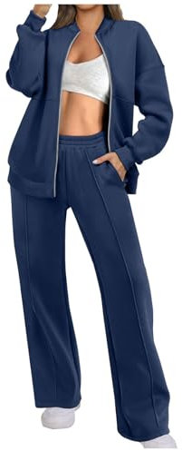 Generico Tuta Donna Sportiva Completa Invernale Pantaloni Tuta Curvy Larghi Felpa Giacca Donne in Pile con Zip Pantalone Completo Cotone Sportivi Tute Felpata Palestra Jogging Tracksuit Fitness