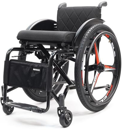 Selbstfahrender Sportrollstuhl,Multifunktionaler manueller Rollstuhl, Superleichter Rollstuhl mit Aluminiumrahmen,Faltbarer Transportrollstuhl,Belastbarkeit 100 Kg(Seat Width 42cm/16.5in,Black)