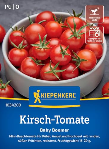 Kiepenkerl Kirsch-Tomatensamen Baby Boomer 1034200 - mini Buschtomate - runde süße Früchte - resistente Sorte - Saatgut, Tomatensamen, Gemüse Pflanzen