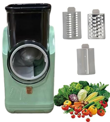 Generic Electric Cheese Grater, 3-in-1 USB Charging Vegetable Slicer & Grater, Stainless Steel Blades, Green
