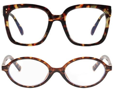 Retro Anti-Blaulicht-Brille - 1 Stück Oval und 1 Stück Quadratisch für Mode