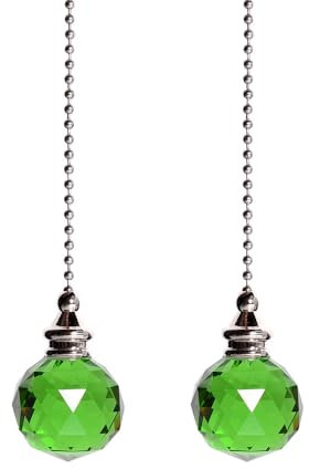 TopHomer Green, 2 Pcs Crystal Ball Light Pull Cord, Clear Pull Chain Extension for Ceiling Fans, 30mm Long Pull Chain Connector, for Bathroom and Toilet Light