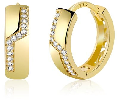 ALEXCRAFT Ohrringe Gold Kleine Silber 925 Creolen Damen, 14K Vergoldet Ohrringe Creolen Dick Breit Kleine Knorpel Huggie Kreolen Glitzer Creolen mit Stein Zirkonia Ohrringe Kleine Creolen Gold