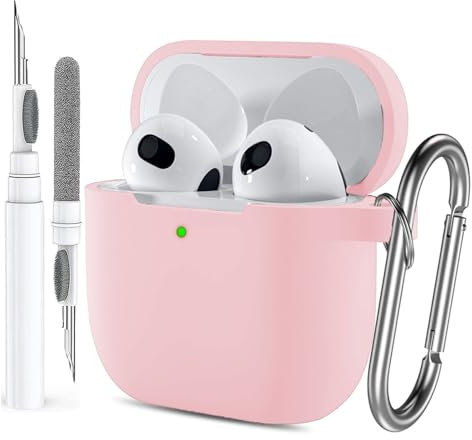 Case for Airpods 4 Gen Case Cover for Men Women Girl, Compatible Airpods 4th Generation Cases, Soft Silicone Apple iPod Cases 4th Gen Protective Cover Skin with Keychain Cleaner Pen,Pink