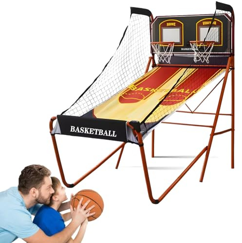 Zusammenklappbares Basketball-Arcade-Spiel, Doppel-Basketball-Wurfmaschine, elektronische Punkte-Wurfmaschine, mit 5 Basketbällen Nr. 3,B