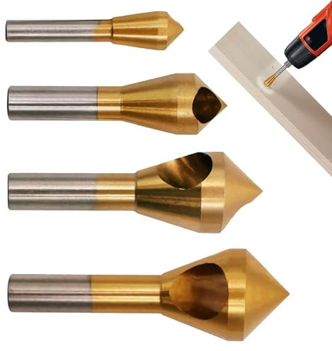 Herramienta de desbarbado de chaflán,Herramienta de chaflán avellanado - 4 brocas para metal y madera - Brocas avellanadoras de 90 grados para madera, tableros de PVC, aluminio y tableros aislantes
