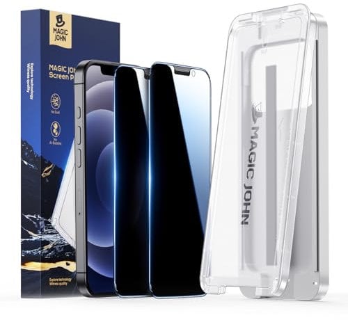 MAGIC JOHN 2 Pack for iPhone 12/iPhone 12 Pro Privacy Screen Protector with Shockproof Tempered Glass, 28° Anti-Spy Screen, Auto Dust-Removal, Bubble Free & Easy Installation Film 6.1 Inch