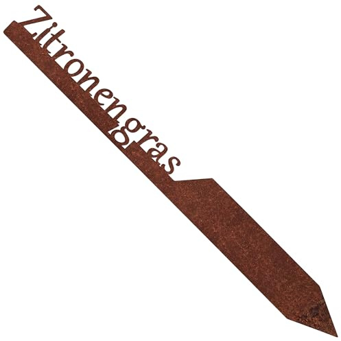 EXTRAVAGANT® Gartenstecker „Zitronengras“ Kräuterstecker Kräuterschilder Pflanzenschilder Pflanzenstecker Metall Stahl Rost Edelrost wetterfest für Garten Beet Gartenschilder Gartendeko Roststecker