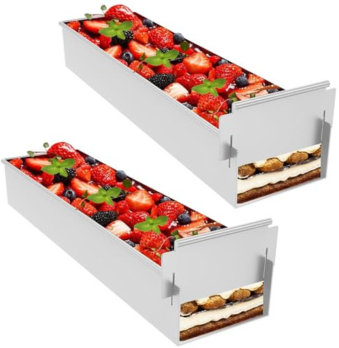 2Pcs Tiramisu Pan Nonstick Aluminum Alloy Rectangle Cake Mold with Removable Baffle Plate Rectangular Tiramisu Cake Pan for Cheesecake Mousse Brownies