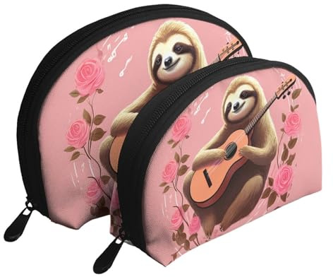 Lovely Purple Butterfly Portable Shell Cosmetic Bag Set - Travel Makeup Organizer with Zipper & Inner Compartments, Faultier mit Musiknoten, Einheitsgröße