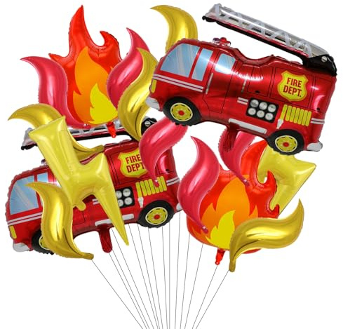 ASQzhuLIWing 16 Stücke Feuerwehrwagen Aluminium Film Balloons Feuerwehr Luftballons Feuerwehrplattenballons geburtstagdekoration Feuerwehr Themenparty Dekoration Outdoor Rollenspiele Aktivitäten