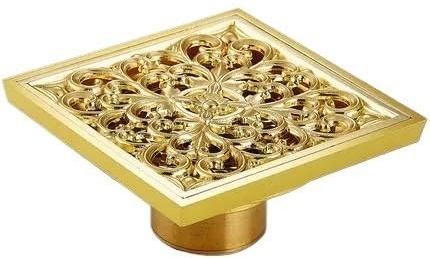 Piletta Doccia A Pavimento Scarichi 10x10cm Quadrato Oro Ottone Vasca Doccia Scarico Colino Copertura Pavimento Balcone Griglia Bagno(2)