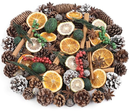 Wlicon Christmas Potpourri Cinnamon Natural Pine Cones Christmas Potpourri Bowl Filler Dried Orange Slices Ornaments for Xmas Tree DIY Crafts Xmas Home Decoration