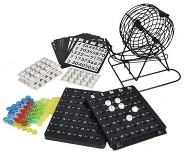Jeu Loto Bingo Complet : Sphere Metal, 75 Boules, Plateau tirage, cartons, pions - Traditionnel, Classique - Set Jouet Famille et 1 Carte