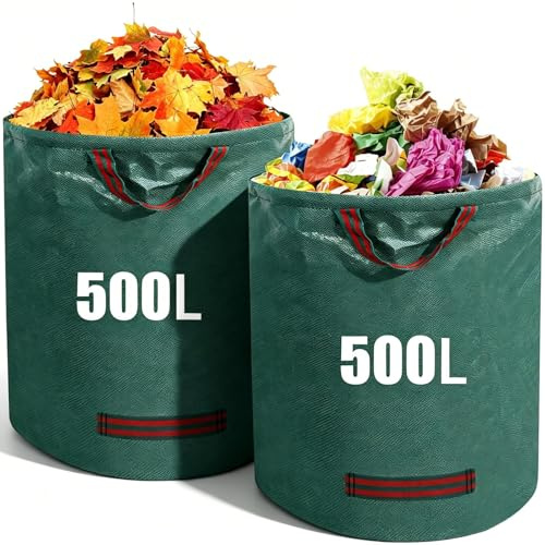 Zencantorous 2 Pezzi 500L Sacchi per Rifiuti da Giardino, Borsa da Giardino | Sacchi da Giardinaggio, Sacchi Giardinaggio, Sacchi da Giardino con Maniglie, per Foglie, Rifiuti e Detriti, Verde