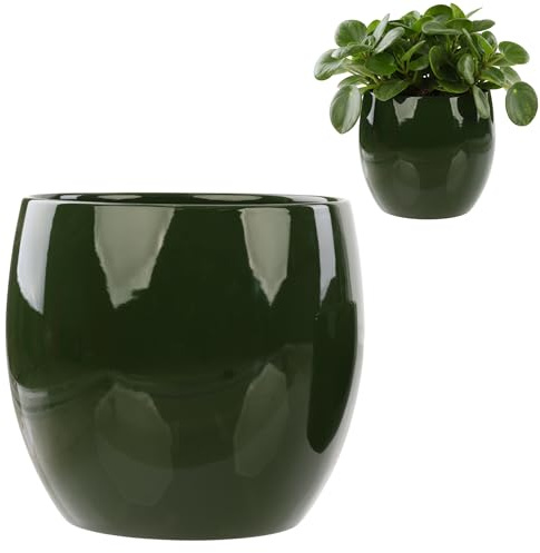 botle Blumentopf-Keramik-Kugel, grüne Kugel, Glänz, Glatt, Ø 14 cm, H 12 cm, handglasiert, Pflanzenabdeckung, Heimdekoration, Dekoration, stilvoll, modern,Ohne Wasserablauf