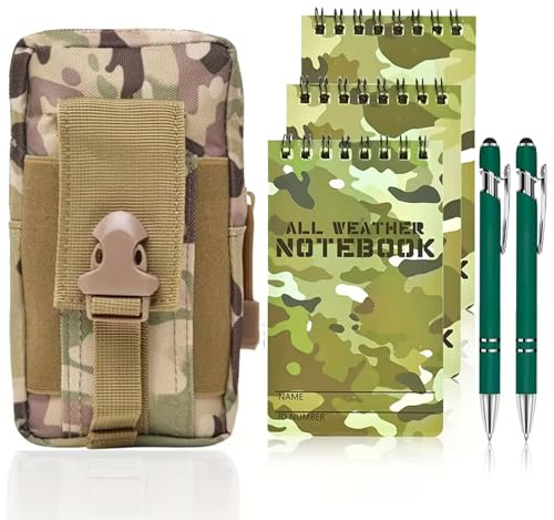 6-teiliges Set: Wasserdichtes Notizbuch, 7,6 X 12,7 Cm (3x5 Zoll) Allwetter-Notizblock mit Windfestem Stift und Aufbewahrungstasche, Ideal für Outdoor-Aktivitäten, Schulbedarf und Rucksack.(CP)