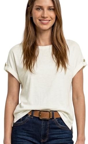 Damen T-Shirt mit Rundhals und Knopfdetails
