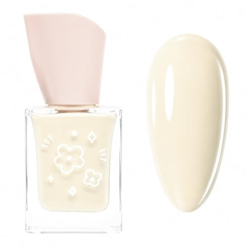 Yellow Nail Polish - Butter Yellow Nail Varnish Quick Dry - Glossy Long Lasting Pastel Beige Nail Polish - Cream Lemon Chip Resistant Nail Varnish - Breathable No UV Needed for Women DIY Manicure