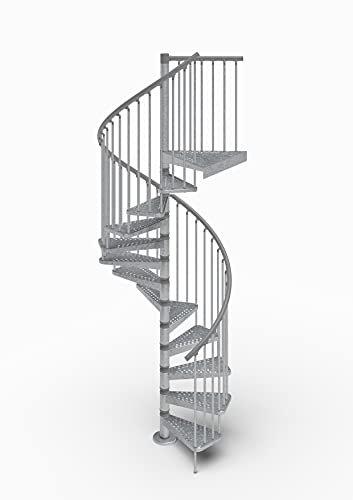 Mister Step Escalera exterior Zink de caracol para exteriores, 13 peldaños, altura total 273-299 cm. (140 cm.)