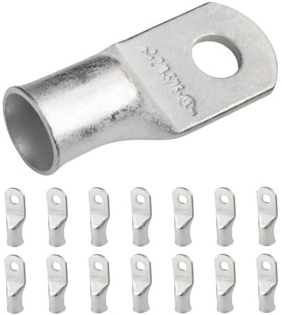 SELTERM 2/0 AWG (70 mm²) - 5/16 (M8) ⌀ Hole UL Marine Grade Wire Lugs, Battery Cable Ends, Tinned Copper Eyelets, Tubular Ring Terminal Connectors [B78] - 15 Pack