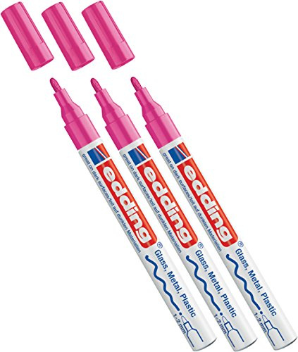 Edding Glanz-Lack-Marker - Rundspitze - Kreatives Gestalten von fast allen Oberflächen (z.B. Glas, Karton, dunkles Papier, Keramik, Stein) (1-2 mm, rosa, 3)