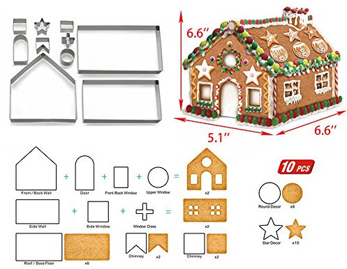 10 Stück 3D Lebkuchenhaus Keksausstecher, Geschenkbox-Paket Weihnachten Ausstecher Set