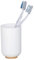 WENKO Gobelet Salle de Bain Bambou, Porte Brosse à Dent, Posa, blanc/bambou, Ø 7 x 11 cm