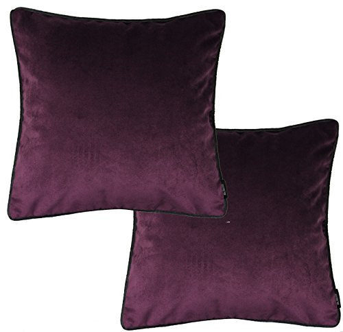 McAlister Textiles Matter Samt | 2er Packung Sofakissen mit Füllung in Aubergine Violett | 43 x 43cm | griffester Samt edel paspeliert | in 25 Farben erhältlich | prall gefüllte Samtkissen