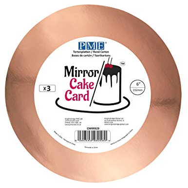 PME CMRR929 Mirror Cake Card-Round-Metallic Rose Gold-Pack of 3 15cm/6 Inch