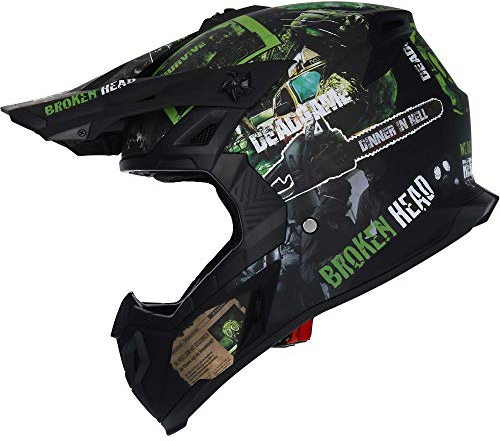Broken Head Resolution - Motorrad-Helm Für MX, Motocross, Sumo und Quad - Matt-schwarz & Grün - Größe S (55-56 cm)