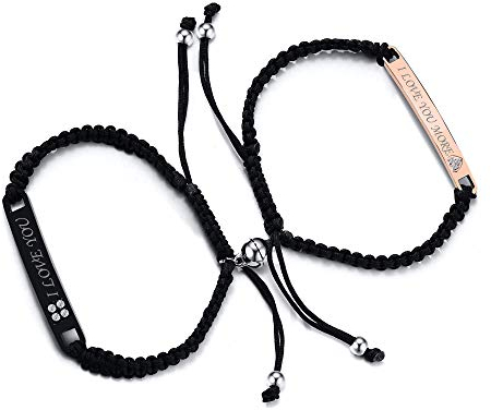 VNOX Personalisieren Gegenseitige Anziehung Seil Geflochtene Zirkon Paar Distanz Armbänder Ewige Liebe Anhänger mit Magnetglocken Geschenk Schmuck Set für Frauen Männer/Eltern Kind Beziehung Armband