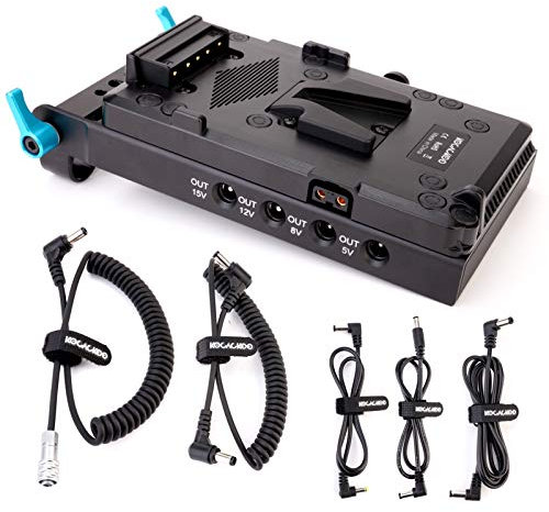 KOCACKOO V-Mount Lock Battery Plate Power Supply Splitter Adapter with 15mm Rod Clamp + BMPCC 4K and 6K Locking DC Cable for Blackmagic Pocket Cinema Camera 4K/6K.