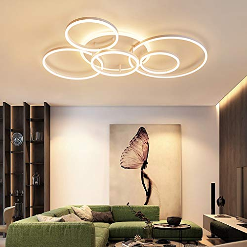 A.1.Coo LED Deckenleuchte Wohnzimmerlampe Ring Design Metall Deckenlampe modern Dimmbar Acryl Deckenbeleuchtung Kinderzimmer Lampe Esszimmerlampe Schlafzimmerlampe Bad Flur,Weiß,6 Ringe