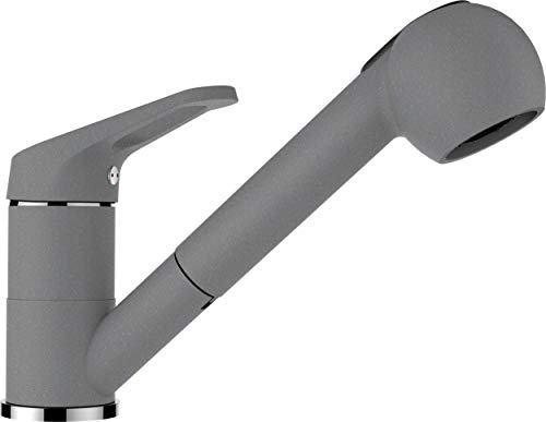 SCHOCK® Küchenarmatur Cosmo Croma I Graue Hochdruck Armatur mit ausziehbarer Schlauchbrause I Spültischarmatur mit Strahl- & Brausefunktion I 179 mm Höhe I Flexible Anschlussschläuche 450 mm