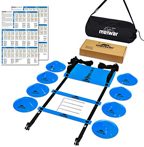 meiwar Koordinationsleiter Koordinationsleiter 6m - Trainingsleiter Set I Agility Ladder mit robusten Sprossen für Koordinationstraining, Fussball Training | Set blau