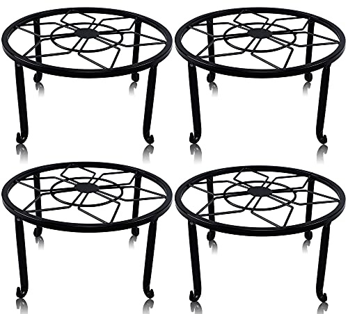 yosager 4 Stück Metall-Pflanzenständer für Blumentopf, strapazierfähig, schwarzes Eisen, Topfständer, Halter, Innen- und Außenbereich, rostfrei, Metall-Pflanzgefäß, runde Stützen für Haus und Garten