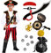 Tacobear Piratenkostüm Kinder Jungen mit Piraten Zubehör Set Piraten Hut Augenklappe Kompass Geldbeutel Ohrring Pirat Kapitän Karneval Kostüm für Kinder Jungen 4 5 6 7 8 9 10 Ans (T, 94-109)
