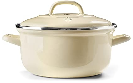 BK Indigo Cocotte Ronde Allemande Emaillée Héritage Néerlandaise avec Couvercle avec Revêtement Antiadhésif en Céramique Sans PFAS, 24 cm/4.2 Litre, Induction, Va au lave-vaisselle et au four, Crème