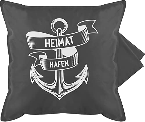Kissenbezug - Statement - Heimathafen - Anker Ankerplatz - 50 x 50 cm - Grau - kissen maritim statement-kissen statements maritime bezug kissenhülle sofakissen sprüche maritim, kissenbezüge