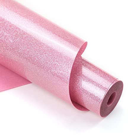 HTVRONT Pink Glitter Heat Transfer Vinyl - 12 x 10ft Pink Glitter Iron on Vinyl for Shirts, Glitter HTV Vinyl Rolls for Heat Vinyl Design