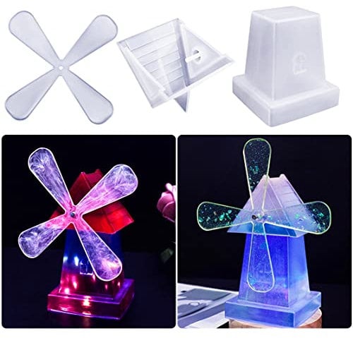 DeryArcle Rotating Windmill Resin Mould Pinwheel Epoxy Silicone Moulds 3D Crystal Ornament Casting Mold for DIY Crafts Home Garden Desktop Decoration