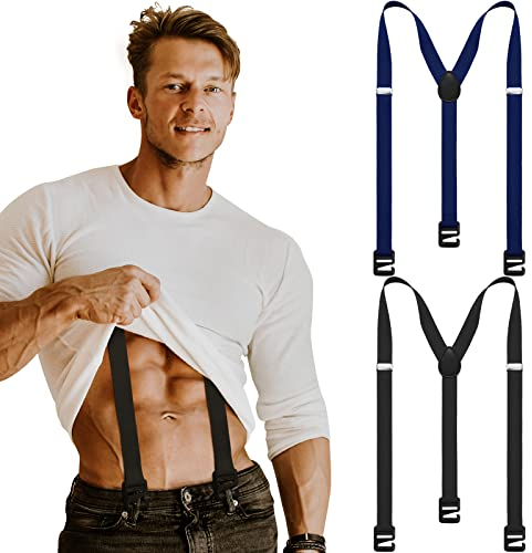 2 versteckte Hosenträger für Herren, Wanderunterwäsche, Hosenträger für den Winter, Outdoor, Wandern, Skihose, Schwarz, Marineblau, XXL