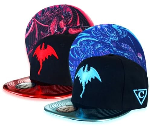 Capiche [99+ VARIATIONEN] Snapback Cap - Kappe - Baseball - Mütze - Kunst - Unisex - Schirm - Männer - Herren - Damen - [Dragon] Blue & Red Dragon - Blau - Metallisch