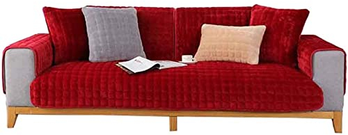Evimstil Samt Sofa überzug 1 2 3 4 sitzer Sofa schutzdecke Dicker Plüsch Schonbezug Sofabezug Gesteppte Sofa Sitzkissen Couchbezüge rutschfeste Sofaschoner,Rot-70x120cm