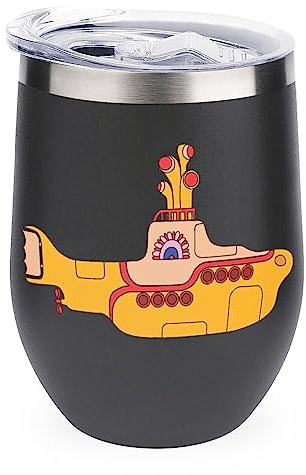 Funny Yellow Submarine 12 Oz Insulated Wine Tumbler Reusable Travel Mug Coffee Cup with Lid for Women Men Gift Black-style