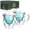 LIBWYS 2x300ml Double Walled Christmas Glasses Mugs, Christmas Tree Cappuccino Latte Tea Cups with Handle, Heat Resistant Coffee Cup Milk Drinking Glasses