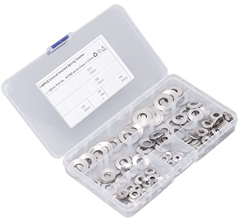 Hilitchi Set di 128 Rondelle Belleville a Disco a Molla in Acciaio Inossidabile, Assortimento di Rondelle Metriche da M3 a M12