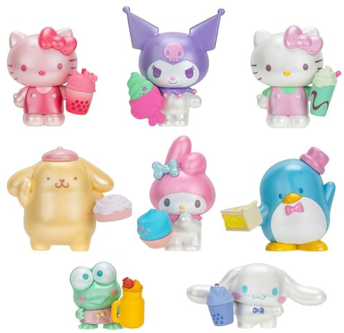 Hello Kitty and Friends Lot de 8 collations sucrées avec accessoires Mix and Match Sweet – Figurines de 5,1 cm – Hello Kitty, My Melody, Kuromi, Cinnamoroll, Pompompurin, Keroppi et Tuxedosam