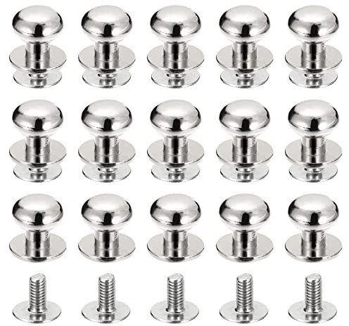 sourcing map 9mm Kugel Kopf Bolzen Nieten Schrauben Hohlnieten Rücken 15 Stück Schraubnieten Rund Kopf Schaltfläche Nippel Niete für Basteln Leder Handwerk Handtasche Gürtel Silberton